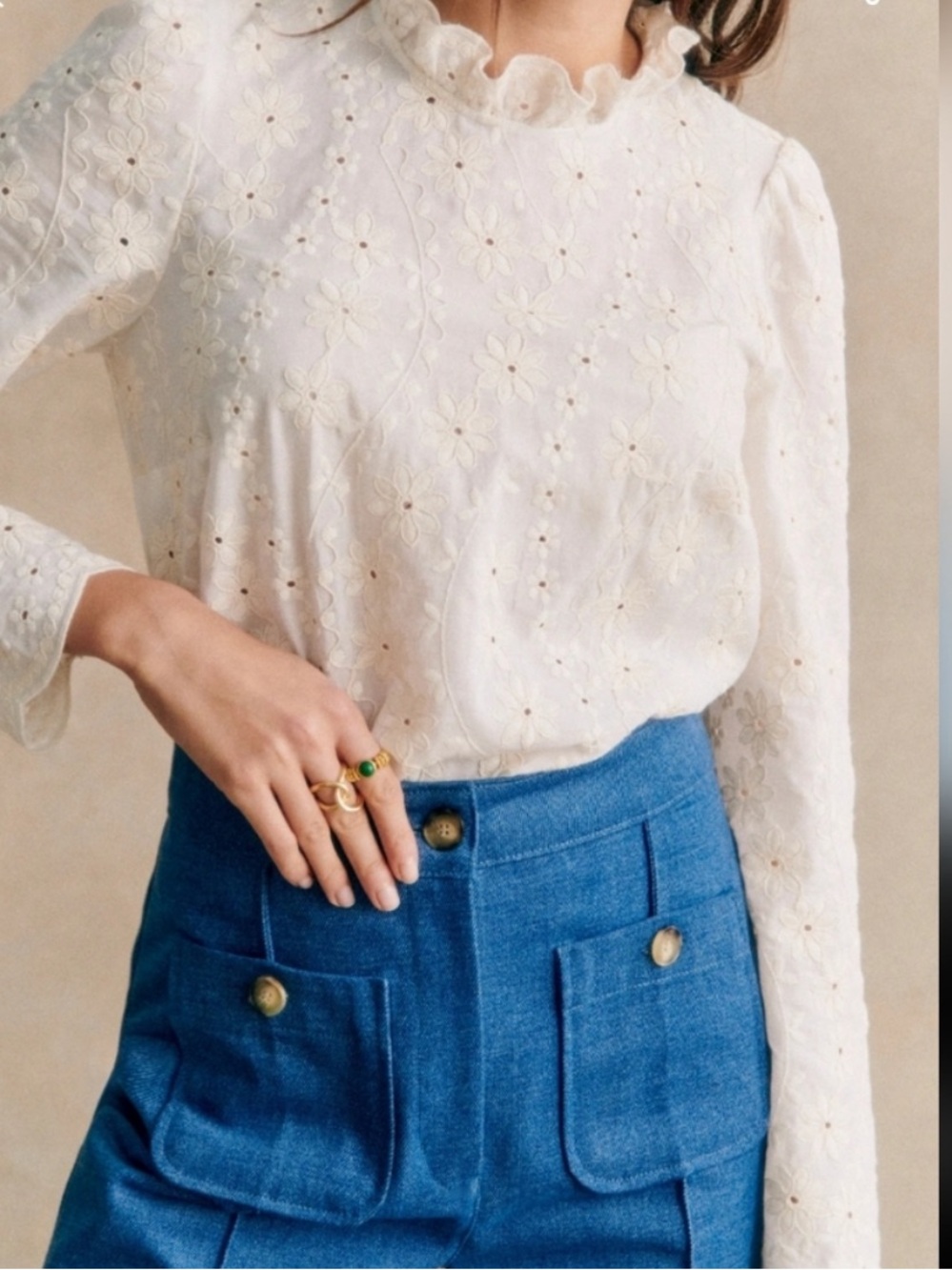 Sezane Trouser Jean Emilio Wide Leg Front Seam in Blue Denim - Picture 2 of 9
